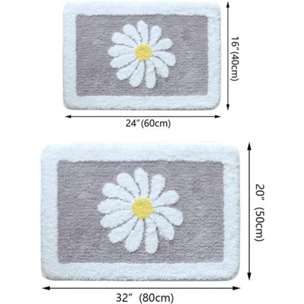 Bathroom Rugs Mat,White Flower Bath Rugs FluffySoft Superfine Fiber Rugs NonSlip
